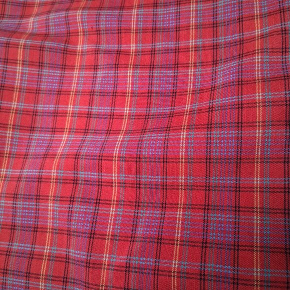 Vintage Dee Cee Blouse Women 10 Rust Blue Plaud Button Collared Modest Retro - Picture 8 of 12